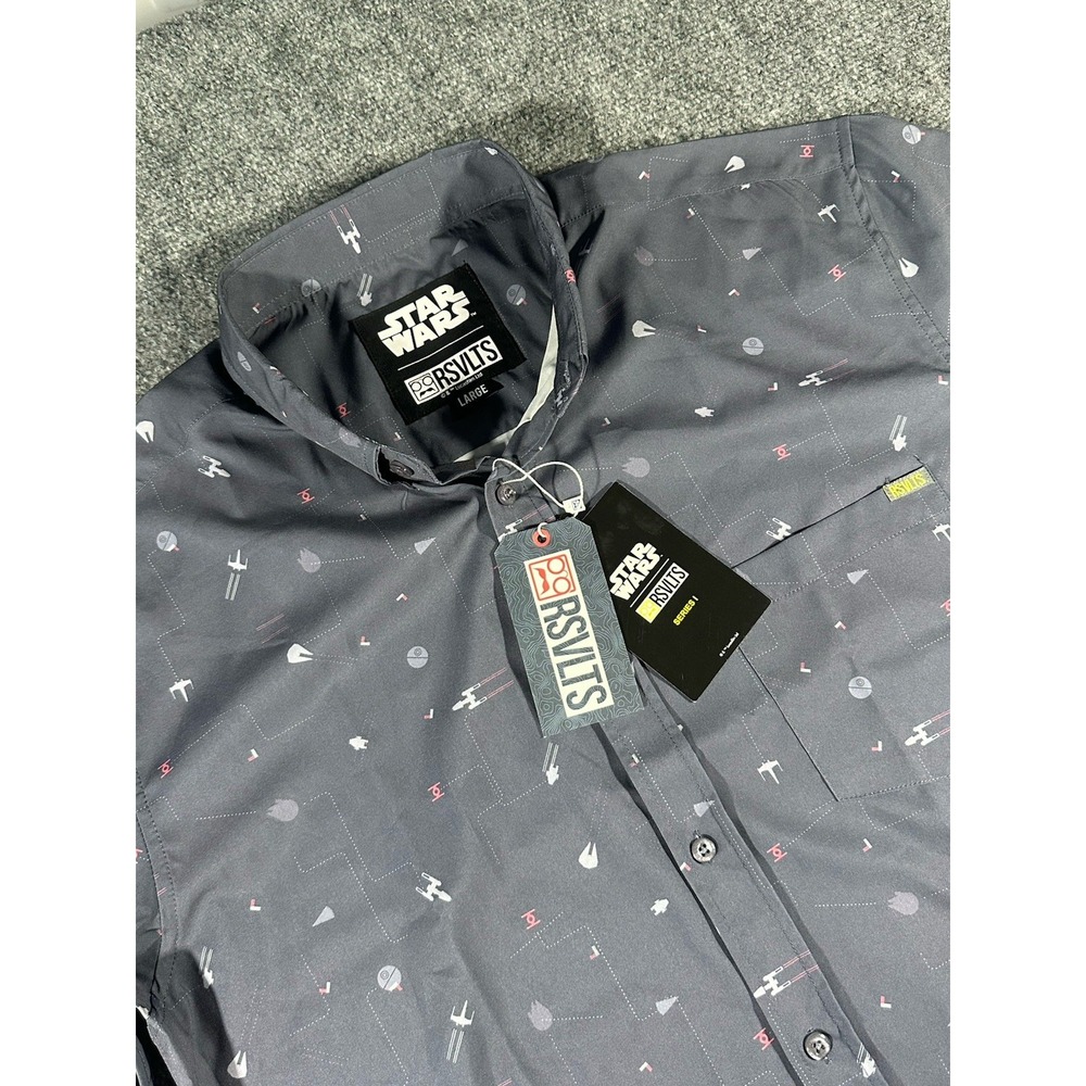 NWT RSVLTS x Star Wars Stay On Target KUNUFLEX Short Sleeve Button Up Shirt L